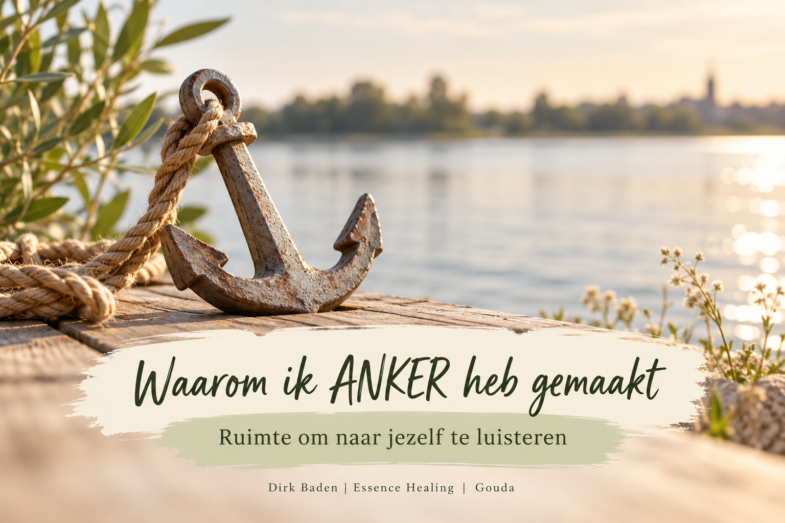 Anker met touw aan rustig water, omslag van de persoonlijke ANKER-blog van Dirk Baden.